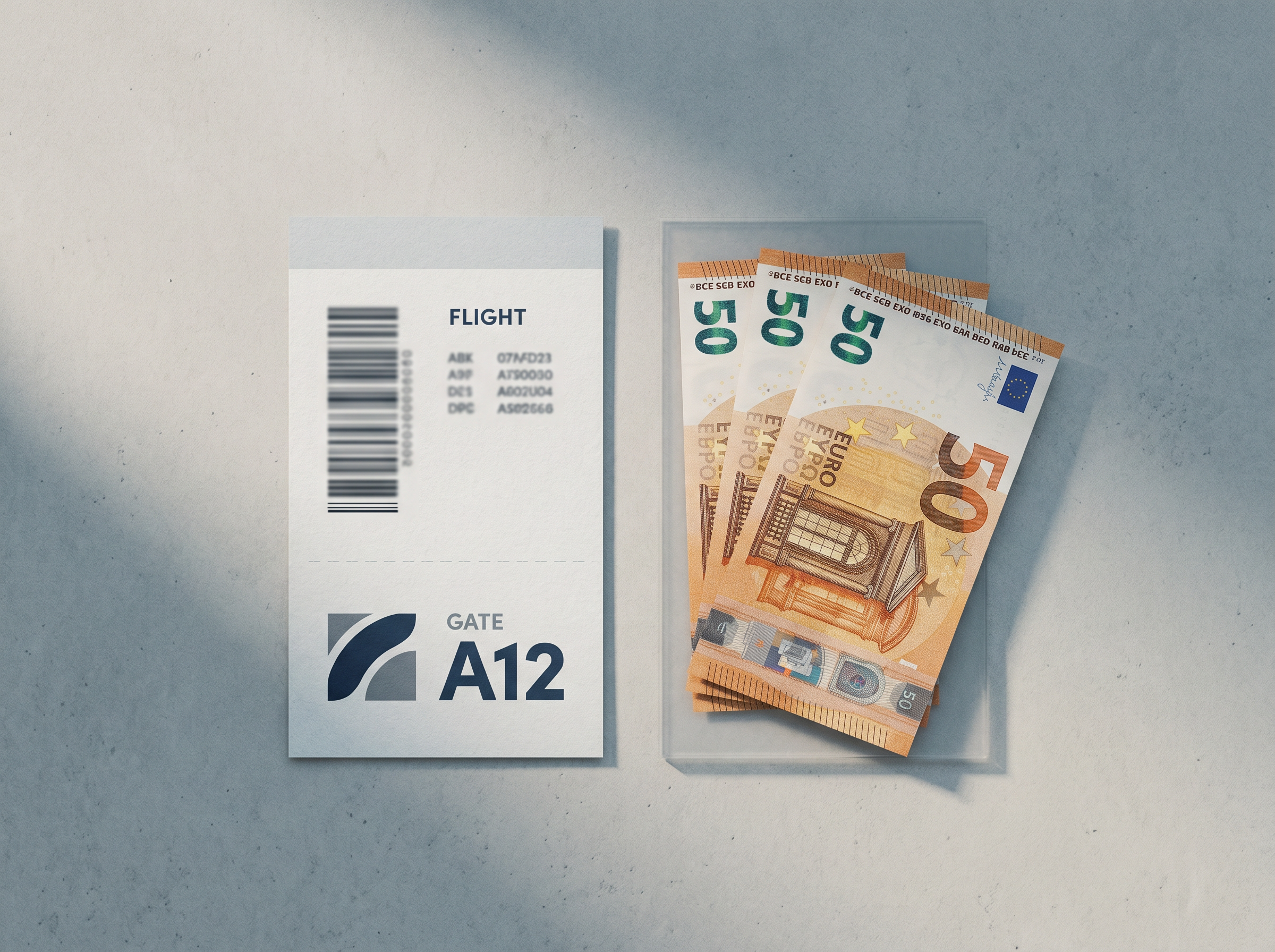 Boarding pass next to euro banknotes